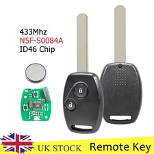 433MHz Remote Key Fob 2 Button ID46 Chip For Honda Civic 2005 2006 2007 - 2011