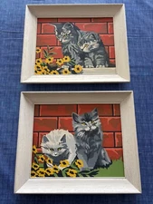 Pr Vtg 1950's Paint by Number Paintings Craft Master Furry Felines Kittens