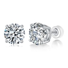 Moissanite Stud Earrings 925 Sterling Silver 6.5mm Pair Gift Box Fifty8