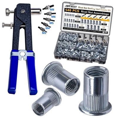 Rivet Nut Tool Kit 540Pcs Nut Riveter Tool Kit (M8/M6/M5/M4/M3), Suitable for...