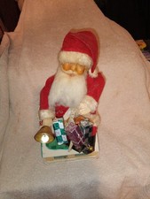 Vintage Battery Operated Santa Claus Toy on Chimney Metal Fabric Christmas 1960