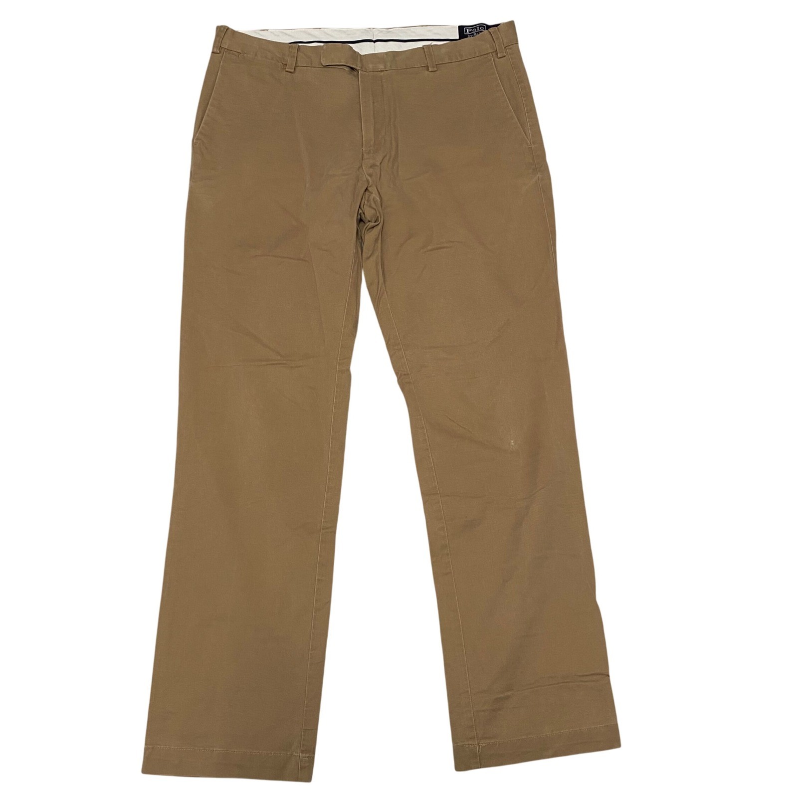 Vintage Polo Ralph Lauren Stretch Custom Fit Tan Chino Trouser Pants Mens 36x32