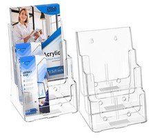 2 PACK Clear 3 Tier Acrylic Brochure Holders with Removable Divider 8.5x11"
