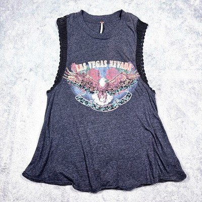 Free People Las Vegas Nevada Graphic Tank Top Lace Trim Flowy Womens Small