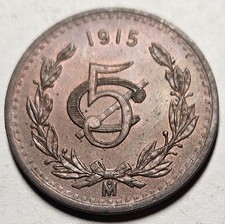 Mexico, 5 Centavos, 1915, Uncirculated with traces of Luster, Excellent Detail