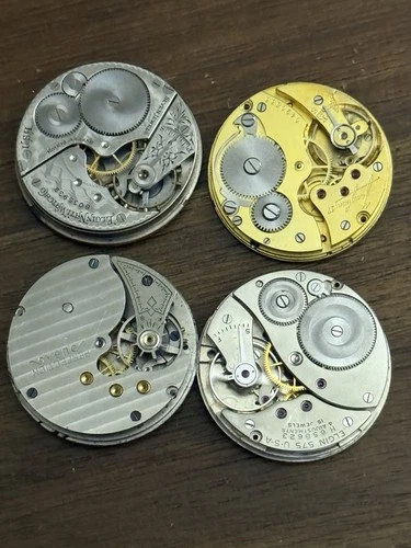 4 Antique Pocket Watch Movements Elgin Perfection Junghans 7-17j 16s - Parts Lot