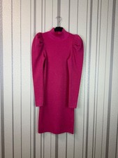 Alice + Olivia Sparkly Fuchsia Wool-Blend Puff Shoulder Mock Neck Dress - Size M