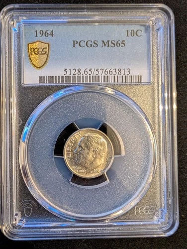 1964-P 10C Roosevelt Dime, Graded, MS65