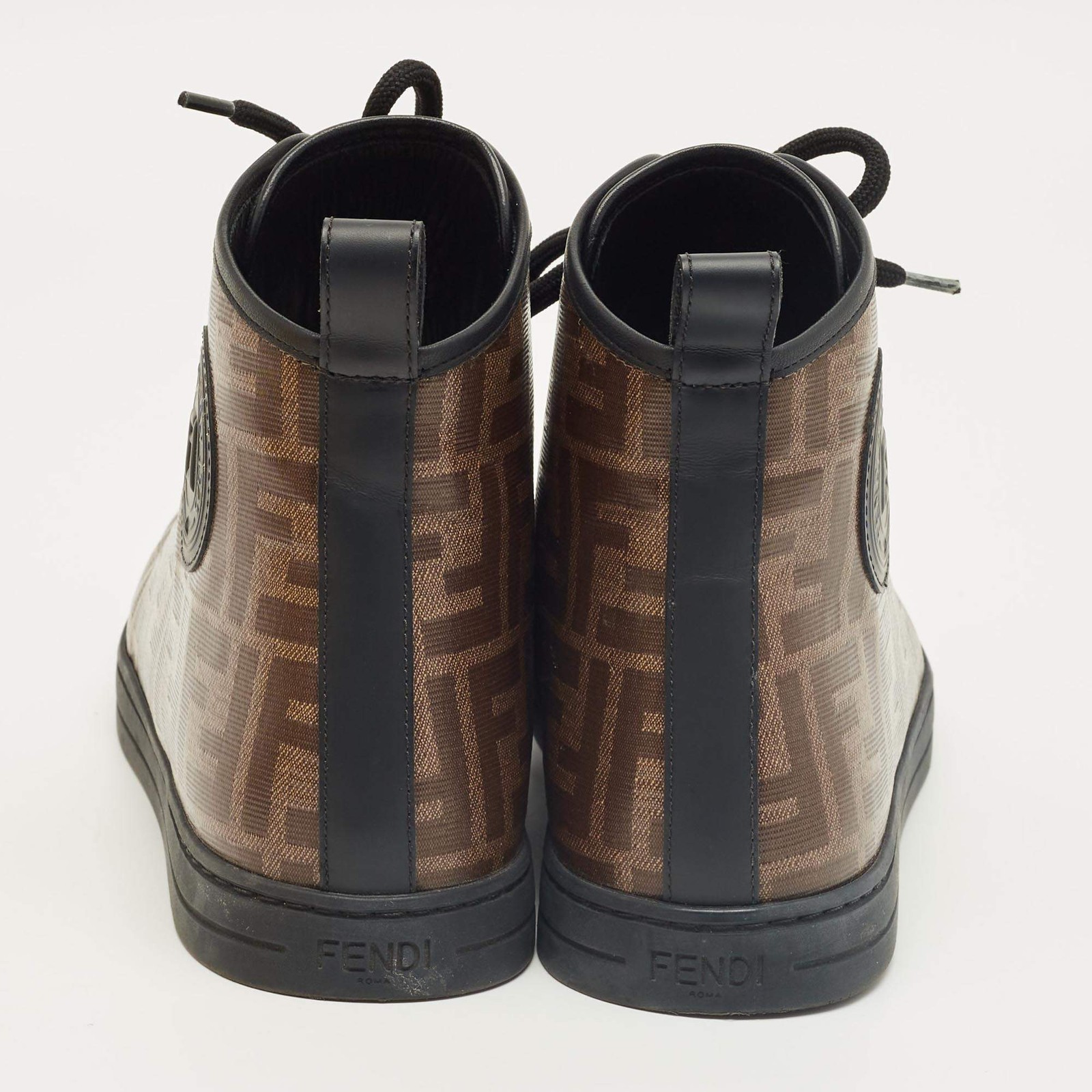 Fendi Brown Zucca Coated Canvas Lace up High Top Sneakers Size 39 thumbnail 5