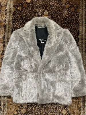 Junya Watanabe Coat CDG Silver Faux Fur Big Lapel Bat Wing Sleeve Womens M