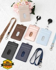 Teskyer Rose Gold PU Leather ID Badge Holder 4 Card Slots Lanyard