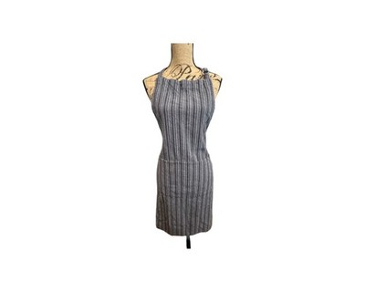 Working Kitchen Durable Chef Bib 35'' Length Gray & White Striped Apron