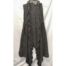 New Directions Medium Long Open Vest Duster Cardigan With Ruffles Lagenlook