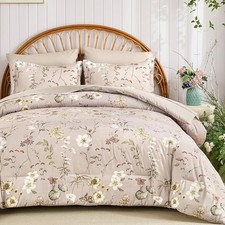 DJY King Size Comforter Set,Taupe Botanical Floral Bedding Comforter Sets King f