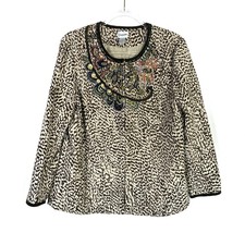 Chico's Leopard Print Brushed Polyester Sequin Jacket Blazer Chicos 2/ US Large