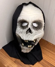 Skeleton Grim Reaper Skull Rubber Halloween Mask w Hood Glow in the Dark