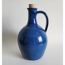 Handmade Studio Pottery Jug &ndash; Signed, Cobalt Blue Glaze with Cork Stopper