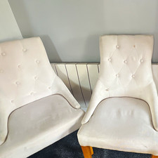 Set of 4 White Upholstered Dining Chairs Button Tufted High Back Indoor