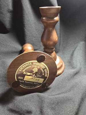 Vntg 2 Walnut Candlesticks Diversified Industries Division Independant Stave Co.