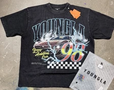 Mens YoungLA 4058 Inferno Graphic Retro Tee - Black Track Thunder Size XLarge