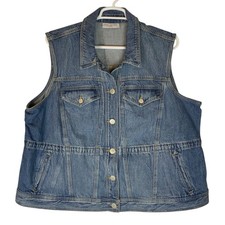 Lane Bryant Womens Denim Vest Plus Size 22/24 Blue Button-Front Drawstring Waist