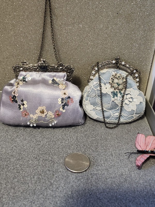 Putting On The Ritz Victorian Blue Lacey & Gray Beaded Handbag Ornament Lot