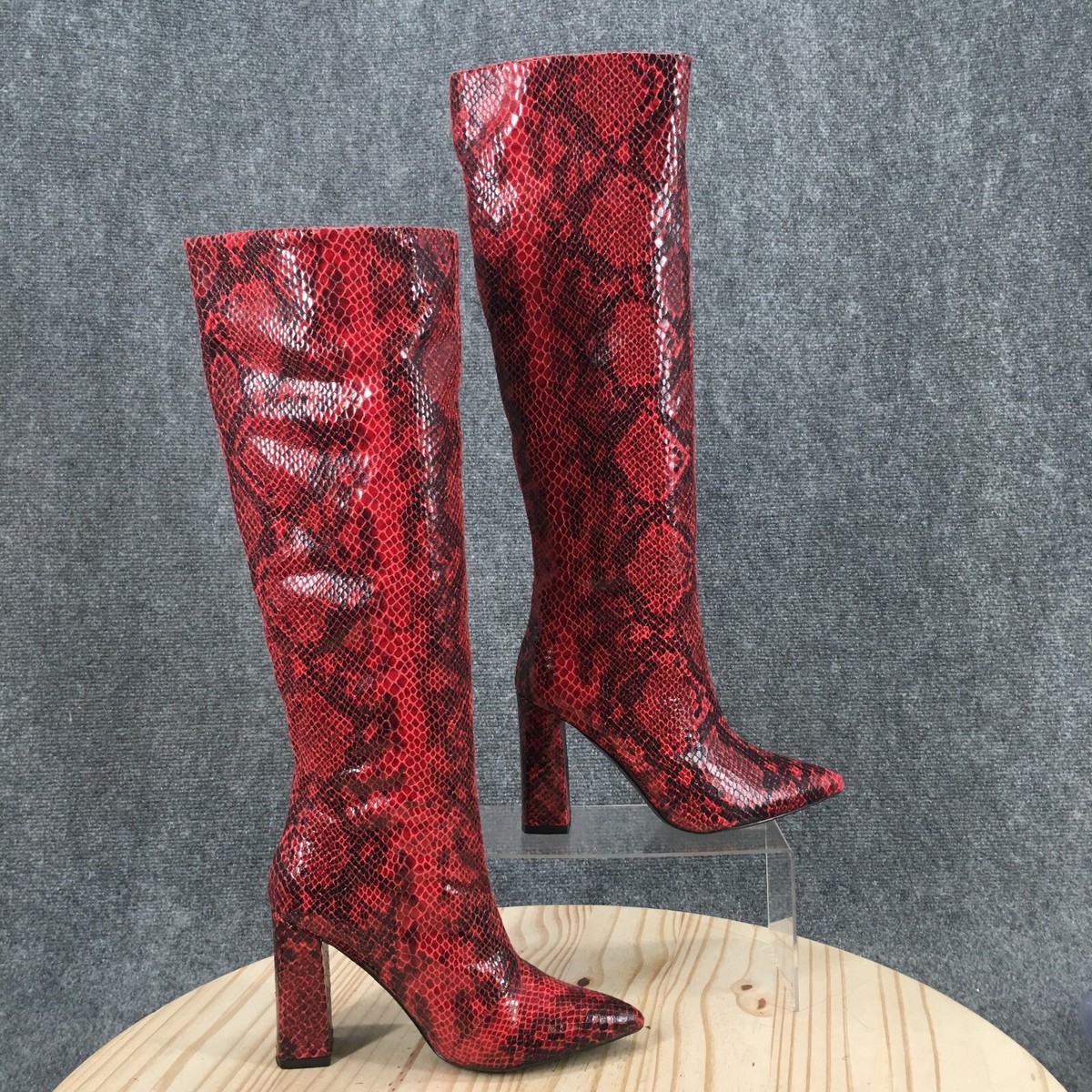 Primadonna Collection Boots Womens 37 Snake skin Tall Knee High Pointed Toe  Red