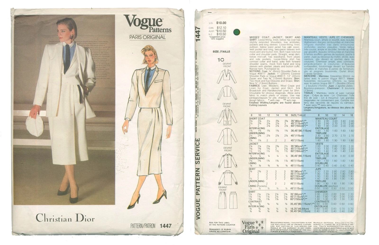 Vintage VOGUE Paris originale modello CHRISTIAN DIOR numero 1447