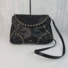 Lauren Ralph Lauren Black Leather Morley Crossbody Bag With Metal Grommet Detail