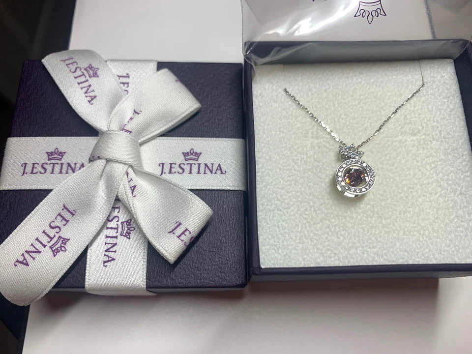 Collar J.ESTINA Jestina Rosa Mioello Nuevo en Caja Plata + Rosa Piedra Bailarina Envoltura de Regalo Foto 3 de 4