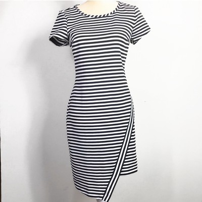 black and white pinstripe dress