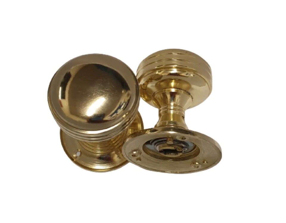 Contemporary Brass Finish Reeded Mortice Lever Door Knobs Handles Gold Knob D3 - Image 3 of 4