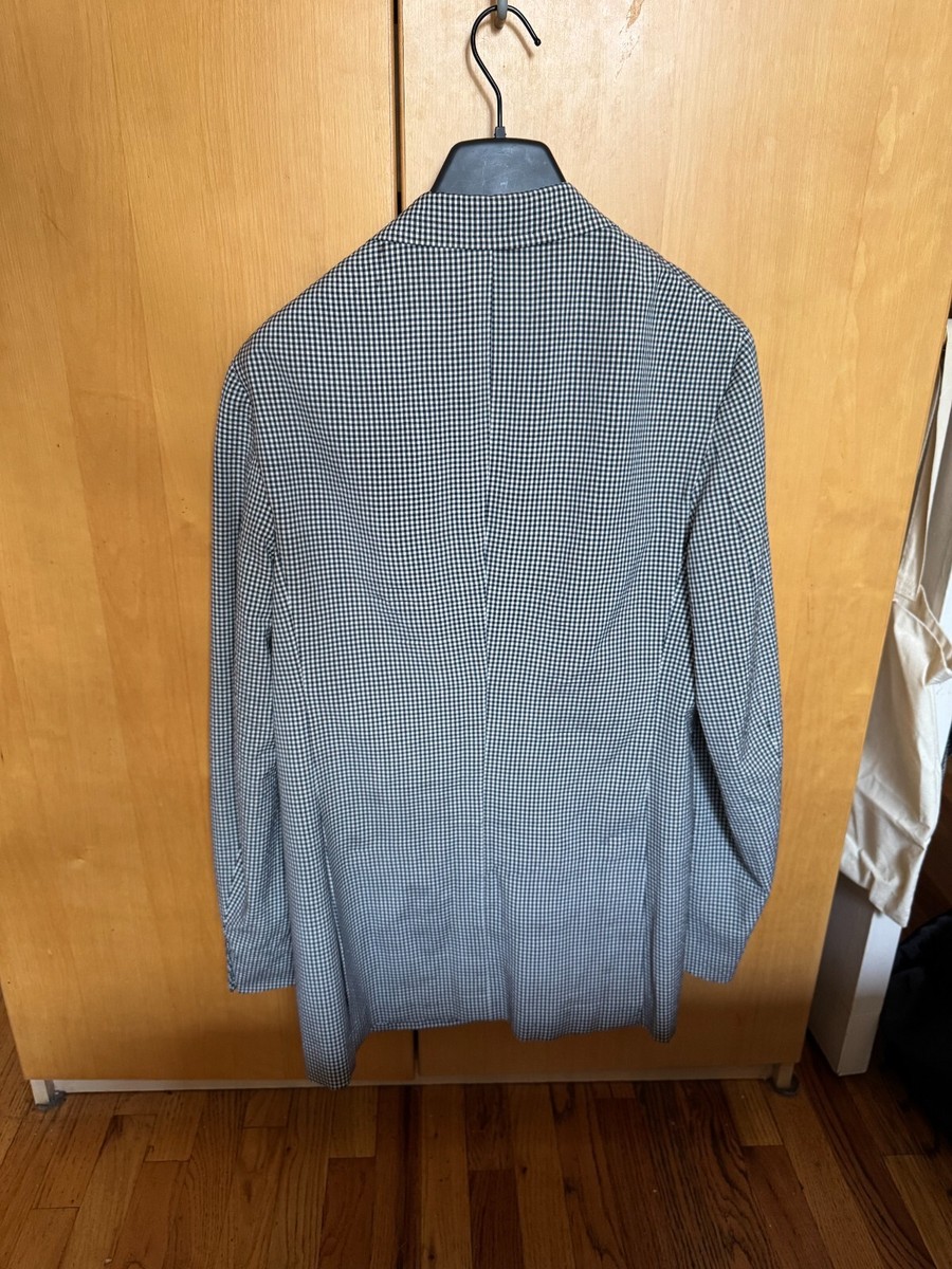 Isaia Napoli Linen Blend Blue White Gingham Seersucker Summer