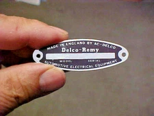AC-Delco-Remy Acid Etched Data Plate England Starter & Generator