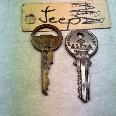 2 Vintage Willys Jeep Key Cut Key Alpha 68 National H11 Auto Automobile CJ