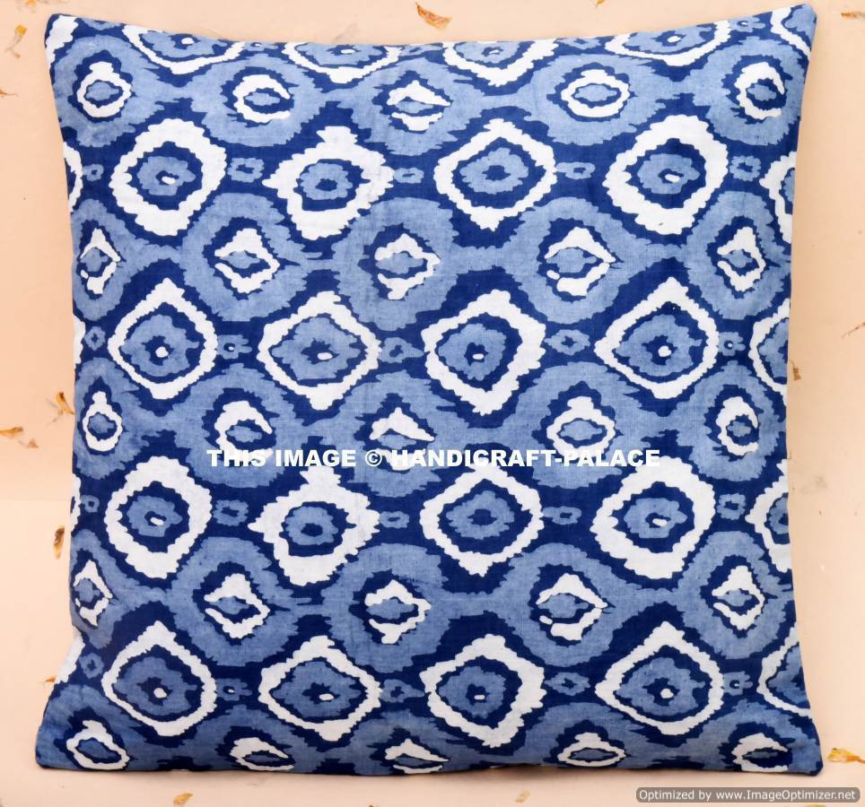 Indigo Blue Hand block print Cotton cushion cover Ethnic Pillow