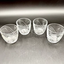 Anchor Hocking Wave Swirl 3" Lowball Rocks Juice Clear Glasses SET/4 VTG MCM