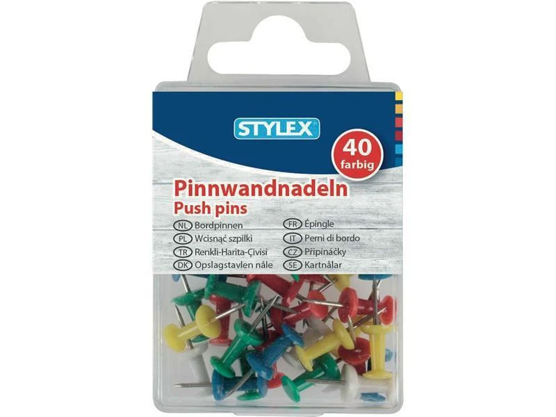 STYLEX Pinnwandnadeln, 40er Schachtel Nadel 24481 farbig sortiert Pins Pinnadel Pinn