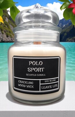 Wood wick * POLO SPORT * RALPH LAUREN TYPE * scented * Leah's Lite Candle *16oz