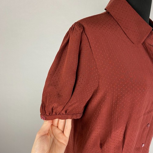 Semantiks Damen L kleines Gewinde Punkte Muster Seide Button Down Top Puffärmel - Bild 3 von 16