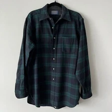 Vintage 1970's Pendelton Men's Black Watch Tartan Shirt Size L Long Sleeve Plaid