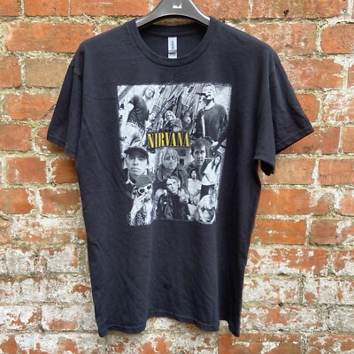 Nirvana Band Collage T-Shirt Large schwarz doppelseitig Spruch Grunge Cobain 