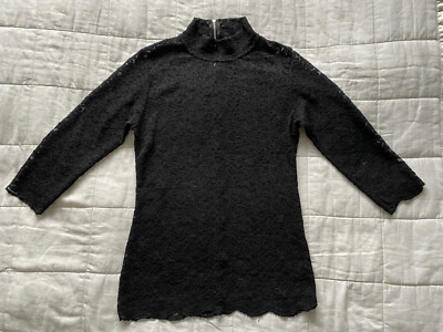 Womens Amisu Black Lace Stretch See Through Top Blouse Size Large
