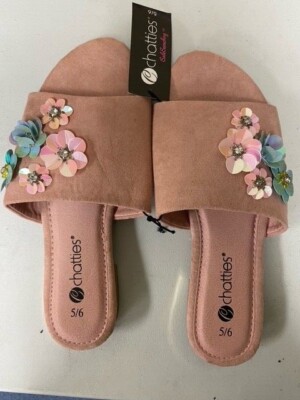 Chatties Ladies Suede Slides - Pink, Choose Size