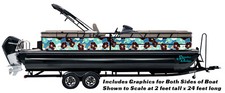 Tiki Tropical Flowers Graphic Blue Decal Fishing Boat Pontoon US Wrap Kit Vinyl