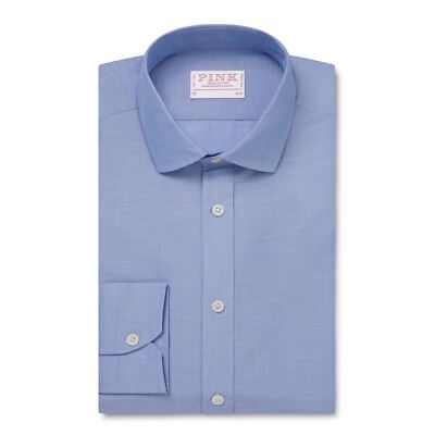 Thomas Pink Shirt Slim Fit  Blend Plain Blue Cotton RRP125