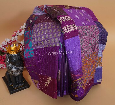 Patchwork Blanket Handmade Kantha Quilt indian quilt Vintage Bed Cover Bedspread