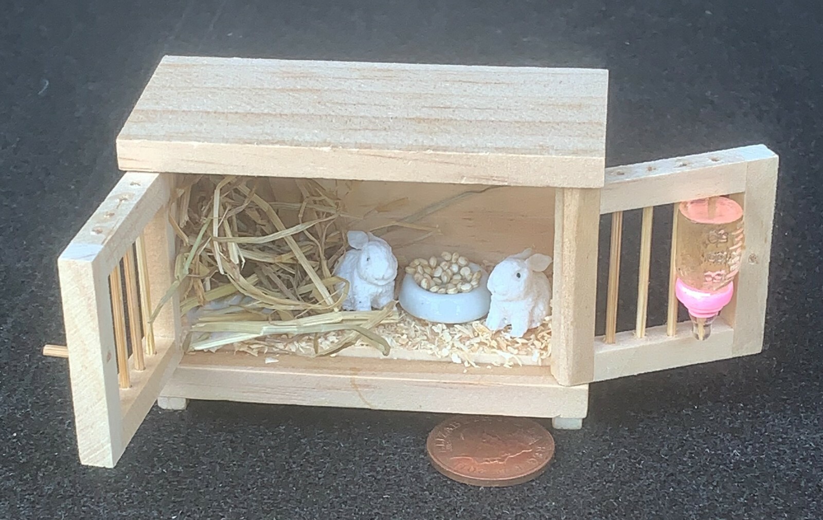 Natural Finish Wooden Hutch With 2 White Rabbits Tumdee 1:12 Scale ...