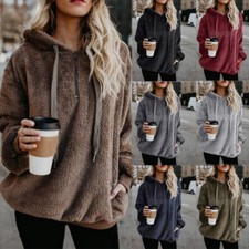 Damen Plüsch Hoodie Kapuzenjacke Fleece Flauschiger Pullover Jacke Winter Mantel