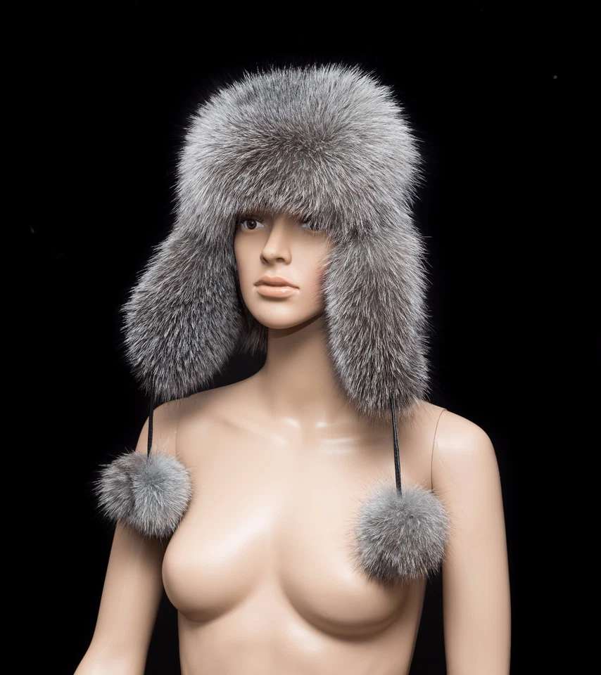 Superior Saga Pieles Azul Escarcha Piel de Zorro Hecho a Mano Tendencia Aviador Trampero Sombrero Foto 2 de 4